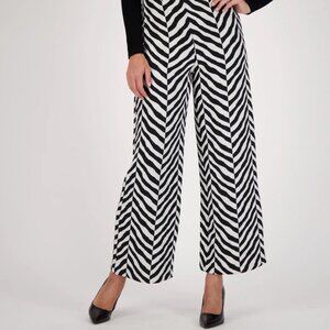 NWT Spanner Wide Leg Trouser Black White Chevron Zebra Palazzo Pant L Career Cit